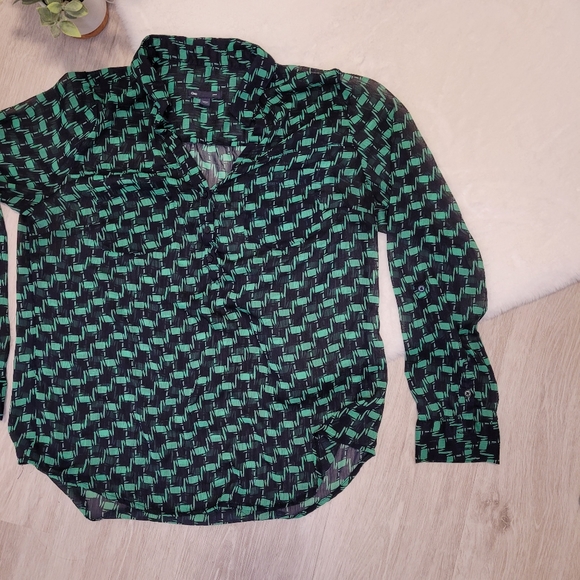 Black/Green Sheer Patterned Blouse (Gap, Large) - Picture 6 of 8